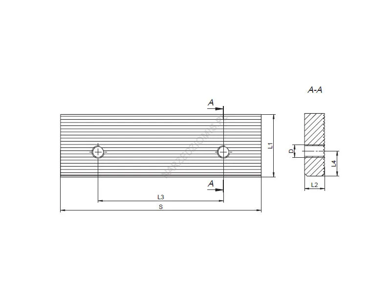 Rysunek techniczny: Dwustronna szczęka do imadła WS 125 mm do typu: 6517,6518 (z rowkami i gładka) - BISON-BIAL